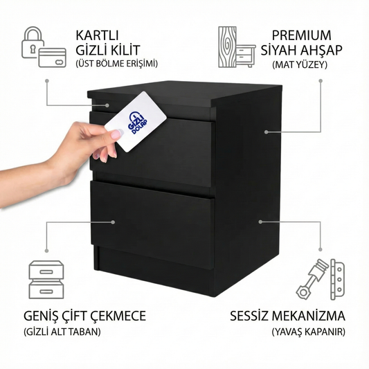 Gizli Bölmeli Komodin Siyah Renk