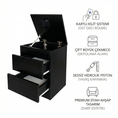 Gizli Bölmeli Komodin Siyah Renk