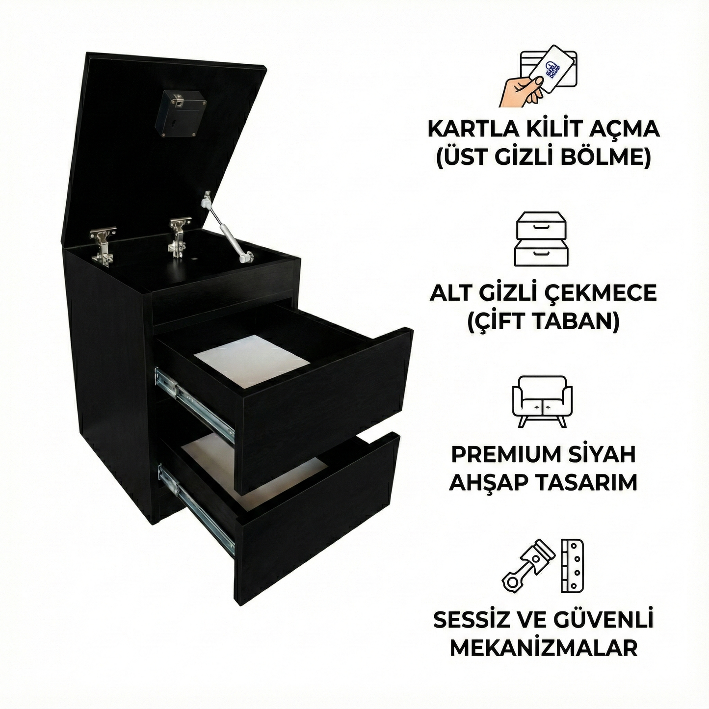 Gizli Bölmeli Komodin Siyah Renk